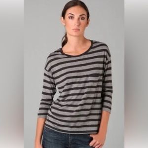 Vince Striped Pocket Tee Women's 3/4-Sleeve Black Gray Viscose Knit